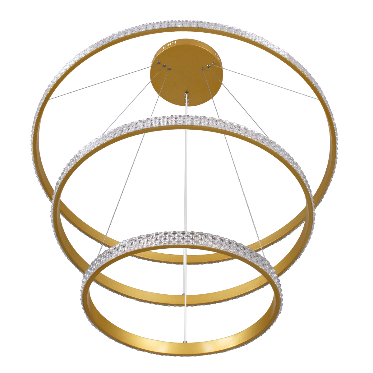 GloboStar® DIAMOND TRIO 61139 Κρεμαστό Φωτιστικό Δαχτυλίδι-Κύκλος LED CCT 120W 14723lm 360° AC 220-240V - Εναλλαγή Φωτισμού μέσω Τηλεχειριστηρίου All In One Ψυχρό 6000k+Φυσικό 4500k+Θερμό 2700k Dimmable Φ40+60+80cm - Χρυσό Βούρτσας - 3 Years Warranty