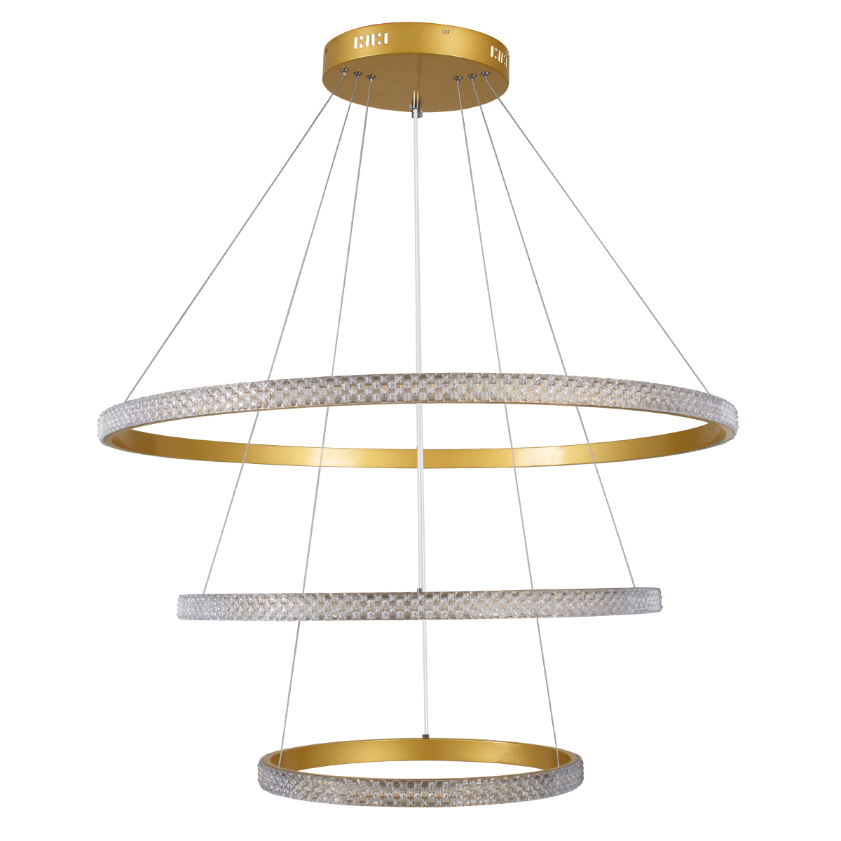 GloboStar® DIAMOND TRIO 61139-DECO Κρεμαστό Φωτιστικό Δαχτυλίδι-Κύκλος LED CCT 120W 14723lm 360° AC 220-240V - Εναλλαγή Φωτισμού μέσω Τηλεχειριστηρίου All In One Ψυχρό 6000k+Φυσικό 4500k+Θερμό 2700k Dimmable Φ40+60+80cm - Χρυσό Βούρτσας - 3 Years Warranty