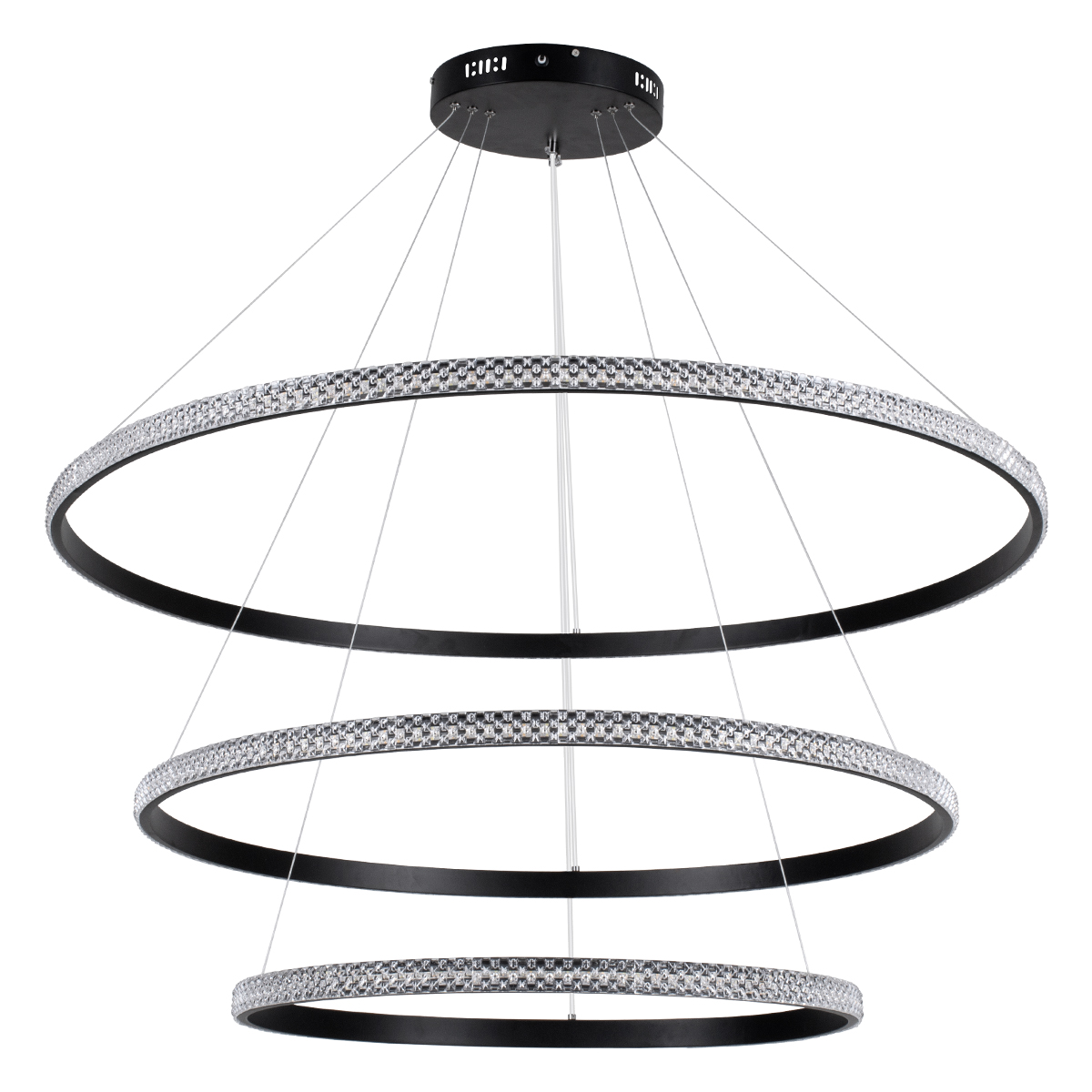 GloboStar® DIAMOND TRIO 61140-DECO Κρεμαστό Φωτιστικό Δαχτυλίδι-Κύκλος LED CCT 150W 18379lm 360° AC 220-240V - Εναλλαγή Φωτισμού μέσω Τηλεχειριστηρίου All In One Ψυχρό 6000k+Φυσικό 4500k+Θερμό 2700k Dimmable Φ60+80+100cm - Μαύρο - 3 Years Warranty