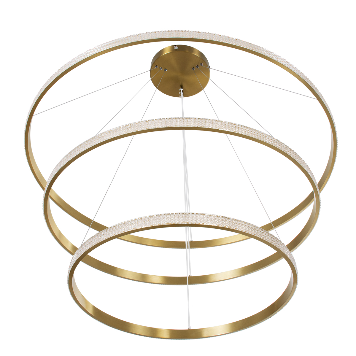 GloboStar® DIAMOND TRIO 61141 Κρεμαστό Φωτιστικό Δαχτυλίδι-Κύκλος LED CCT 150W 18379lm 360° AC 220-240V - Εναλλαγή Φωτισμού μέσω Τηλεχειριστηρίου All In One Ψυχρό 6000k+Φυσικό 4500k+Θερμό 2700k Dimmable Φ60+80+100cm - Χρυσό Βούρτσας - 3 Years Warranty