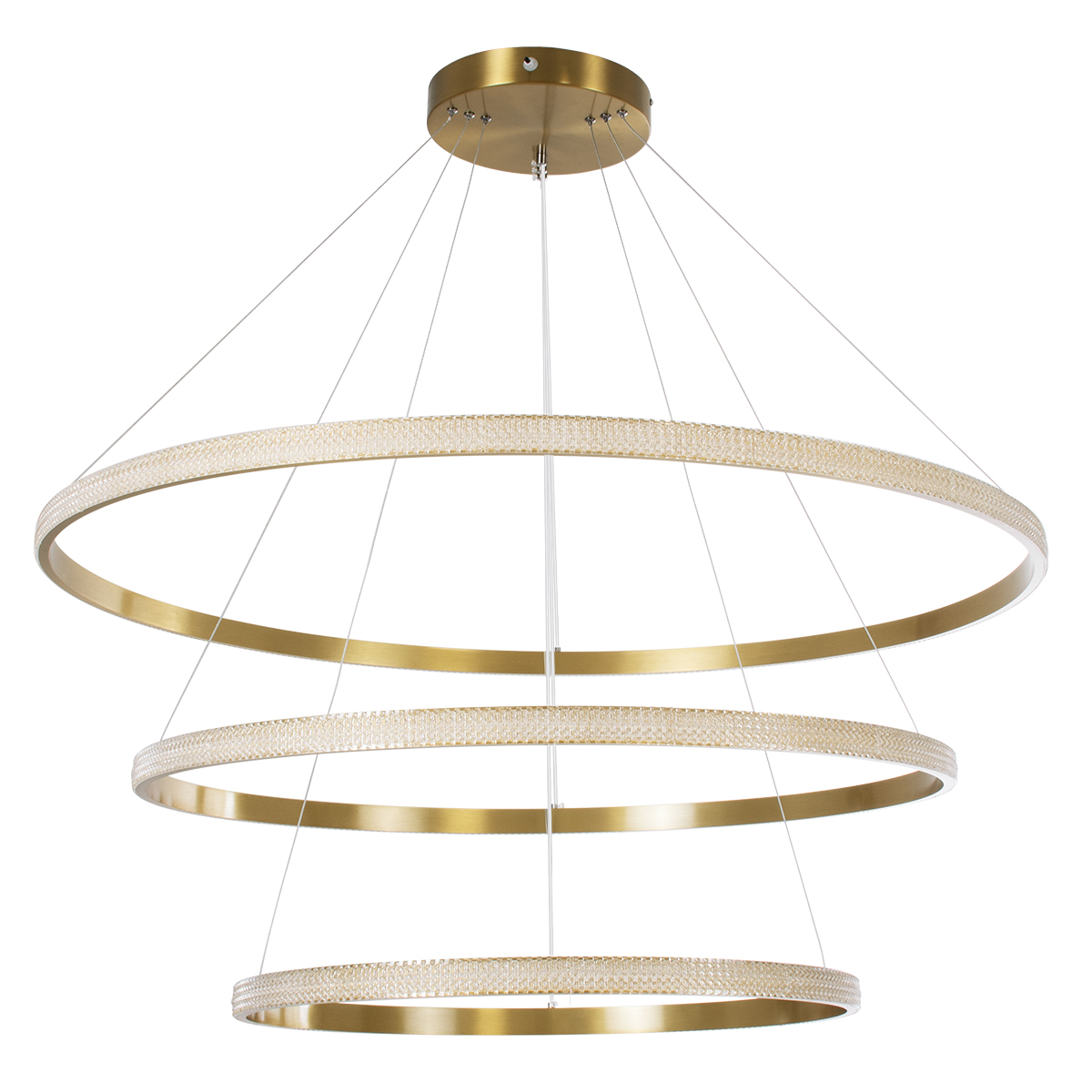 GloboStar® DIAMOND TRIO 61141-DECO Κρεμαστό Φωτιστικό Δαχτυλίδι-Κύκλος LED CCT 150W 18379lm 360° AC 220-240V - Εναλλαγή Φωτισμού μέσω Τηλεχειριστηρίου All In One Ψυχρό 6000k+Φυσικό 4500k+Θερμό 2700k Dimmable Φ60+80+100cm - Χρυσό Βούρτσας - 3 Years Warrant