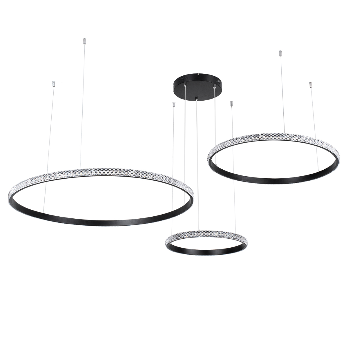 GloboStar® DIAMOND TRIO 61144 Κρεμαστό Φωτιστικό Δαχτυλίδι-Κύκλος LED CCT 120W 14723lm 360° AC 220-240V - Εναλλαγή Φωτισμού μέσω Τηλεχειριστηρίου All In One Ψυχρό 6000k+Φυσικό 4500k+Θερμό 2700k Dimmable Φ40+60+80cm - Μαύρο - 3 Years Warranty