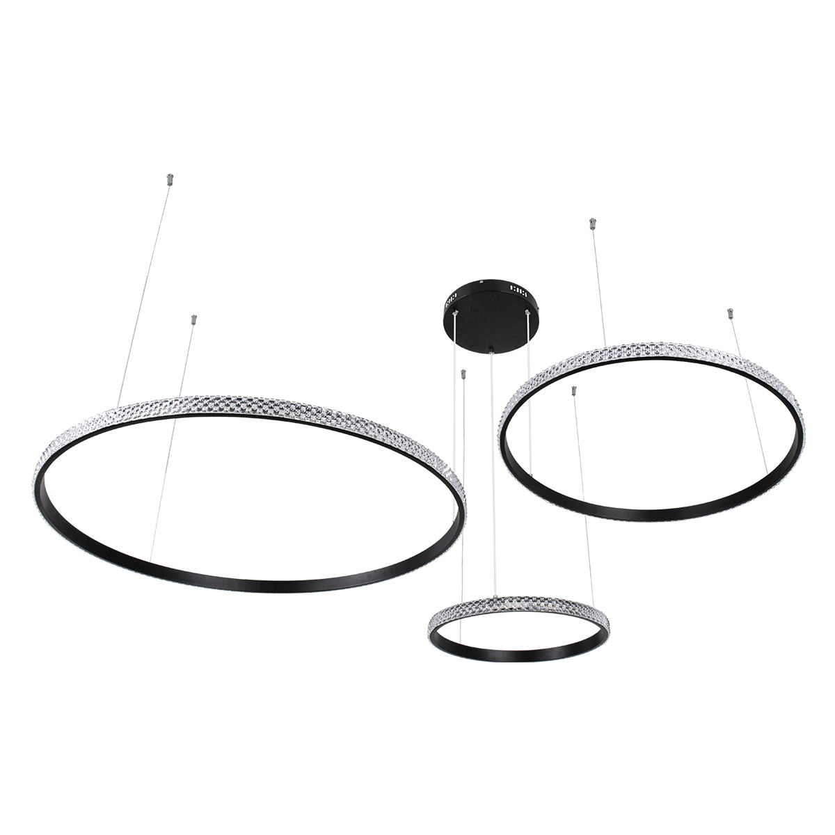 GloboStar® DIAMOND TRIO 61144 Κρεμαστό Φωτιστικό Δαχτυλίδι-Κύκλος LED CCT 120W 14723lm 360° AC 220-240V - Εναλλαγή Φωτισμού μέσω Τηλεχειριστηρίου All In One Ψυχρό 6000k+Φυσικό 4500k+Θερμό 2700k Dimmable Φ40+60+80cm - Μαύρο - 3 Years Warranty