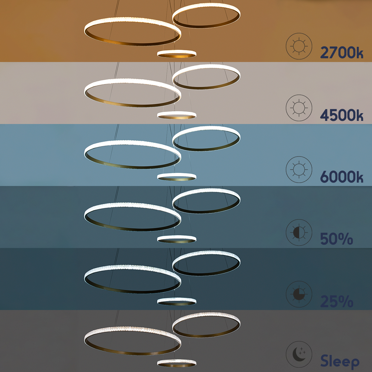 GloboStar® DIAMOND TRIO 61147 Κρεμαστό Φωτιστικό Δαχτυλίδι-Κύκλος LED CCT 150W 18379lm 360° AC 220-240V - Εναλλαγή Φωτισμού μέσω Τηλεχειριστηρίου All In One Ψυχρό 6000k+Φυσικό 4500k+Θερμό 2700k Dimmable Φ60+80+100cm - Χρυσό Βούρτσας - 3 Years Warranty