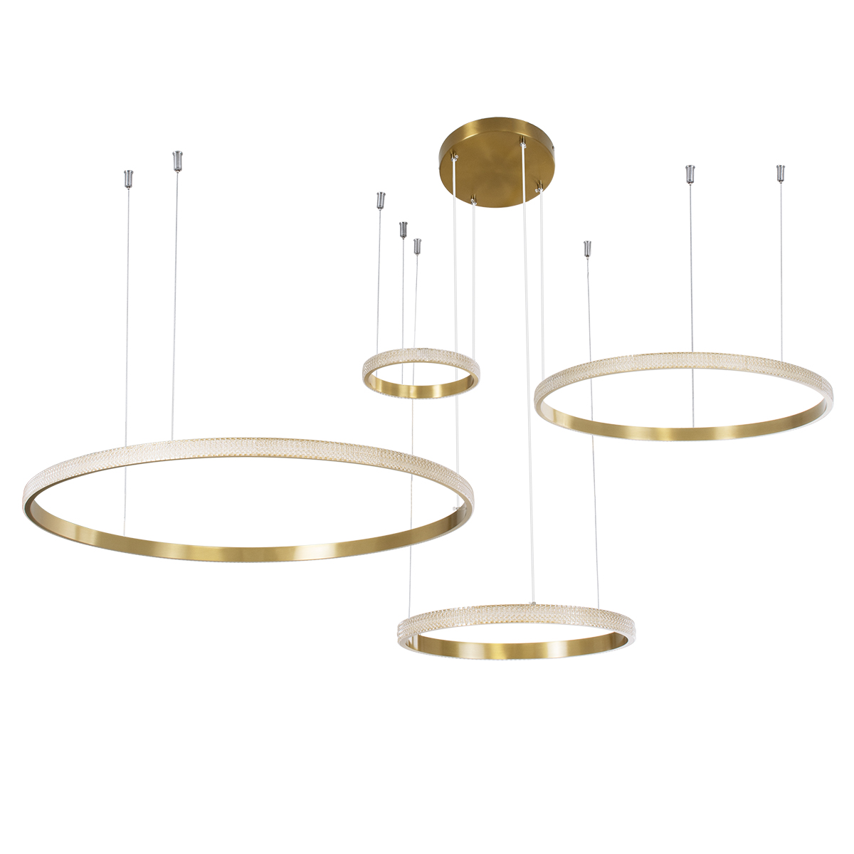 GloboStar® DIAMOND TETRA 61149 Κρεμαστό Φωτιστικό Δαχτυλίδι-Κύκλος LED CCT 150W 18379lm 360° AC 220-240V - Εναλλαγή Φωτισμού μέσω Τηλεχειριστηρίου All In One Ψυχρό 6000k+Φυσικό 4500k+Θερμό 2700k Dimmable Φ25+40+60+80cm - Χρυσό Βούρτσας - 3 Years Warranty