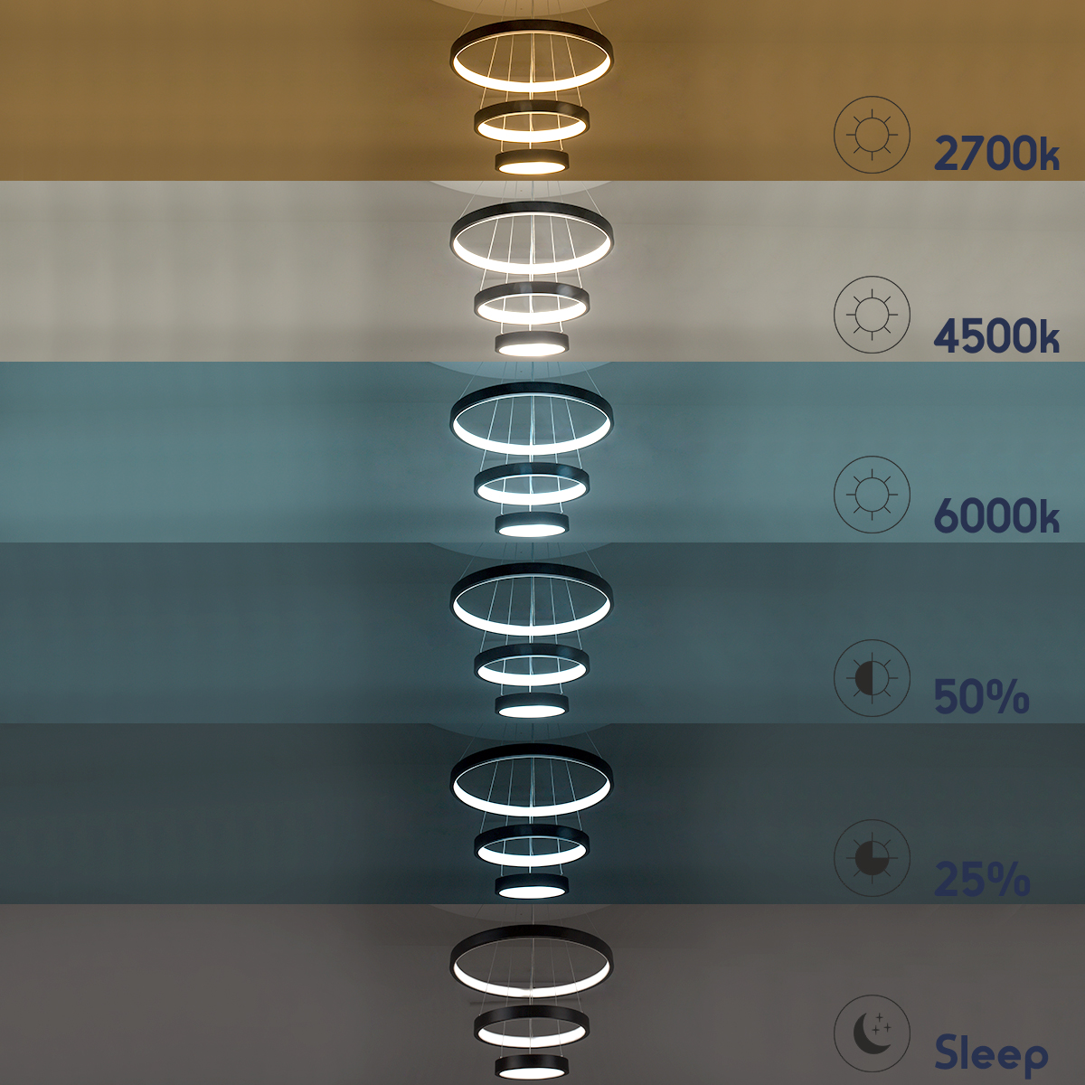 GloboStar® NEMESIS TRIO 61167 Κρεμαστό Φωτιστικό Δαχτυλίδι-Κύκλος LED CCT 100W 12123lm 360° AC 220-240V - Εναλλαγή Φωτισμού μέσω Τηλεχειριστηρίου All In One Ψυχρό 6000k+Φυσικό 4500k+Θερμό 2700k Dimmable Φ25+40+60cm - Μαύρο - 3 Years Warranty