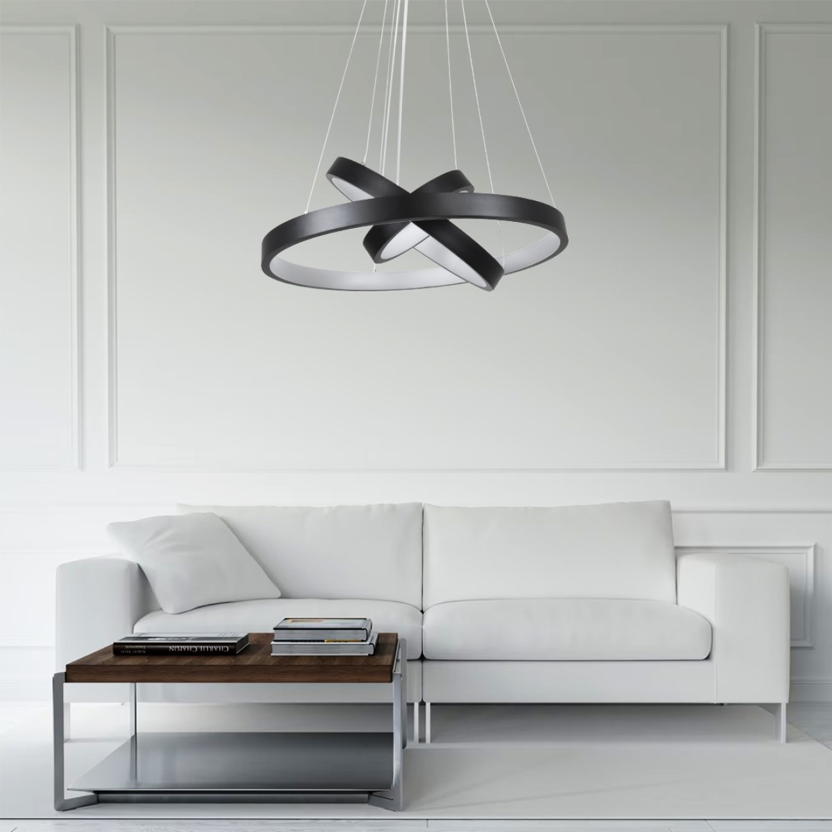 GloboStar® NEMESIS TRIO 61167-DECO Κρεμαστό Φωτιστικό Δαχτυλίδι-Κύκλος LED CCT 100W 12123lm 360° AC 220-240V - Εναλλαγή Φωτισμού μέσω Τηλεχειριστηρίου All In One Ψυχρό 6000k+Φυσικό 4500k+Θερμό 2700k Dimmable Φ25+40+60cm - Μαύρο - 3 Years Warranty