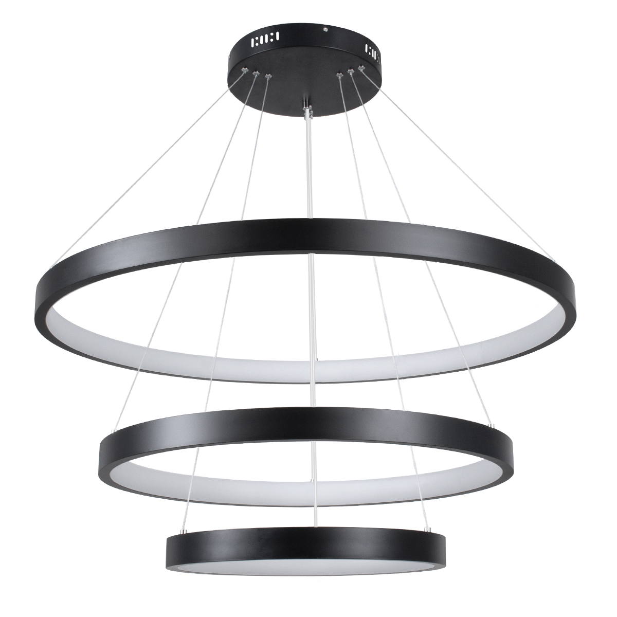 GloboStar® NEMESIS TRIO 61170-DECO Κρεμαστό Φωτιστικό Δαχτυλίδι-Κύκλος LED CCT 120W 14723lm 360° AC 220-240V - Εναλλαγή Φωτισμού μέσω Τηλεχειριστηρίου All In One Ψυχρό 6000k+Φυσικό 4500k+Θερμό 2700k Dimmable Φ40+60+80cm - Μαύρο - 3 Years Warranty