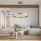 GloboStar® VENOM 61181 Κρεμαστό Φωτιστικό Δαχτυλίδι-Κύκλος LED CCT 67W 7863lm 120° AC 220-240V - Εναλλαγή Φωτισμού μέσω Τηλεχειριστηρίου All In One Ψυχρό 6000K+Φυσικό 4500K+Θερμό 2700K Dimmable Φ80cm - Χρυσό Βούρτσας - 3 Years Warranty