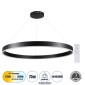 GloboStar® VENOM 61182 Κρεμαστό Φωτιστικό Δαχτυλίδι-Κύκλος LED CCT 75W 8818lm 120° AC 220-240V - Εναλλαγή Φωτισμού μέσω Τηλεχειριστηρίου All In One Ψυχρό 6000K+Φυσικό 4500K+Θερμό 2700K Dimmable Φ100cm - Μαύρο - 3 Years Warranty