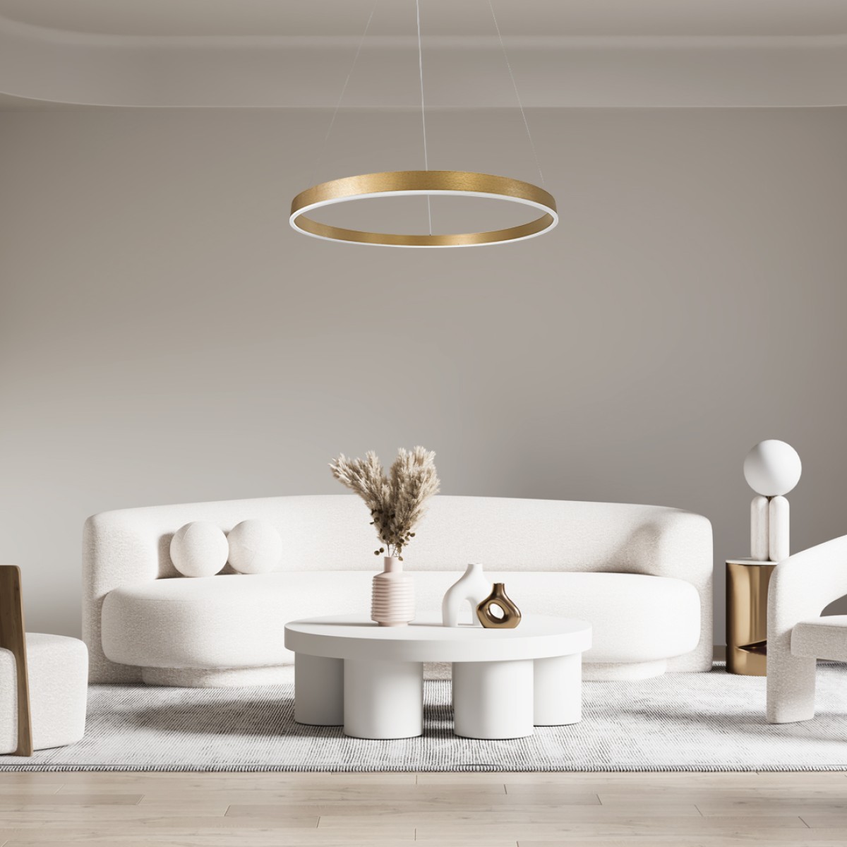 GloboStar® VENOM 61184 Κρεμαστό Φωτιστικό Δαχτυλίδι-Κύκλος LED CCT 75W 8818lm 120° AC 220-240V - Εναλλαγή Φωτισμού μέσω Τηλεχειριστηρίου All In One Ψυχρό 6000K+Φυσικό 4500K+Θερμό 2700K Dimmable Φ100cm - Χρυσό Βούρτσας - 3 Years Warranty