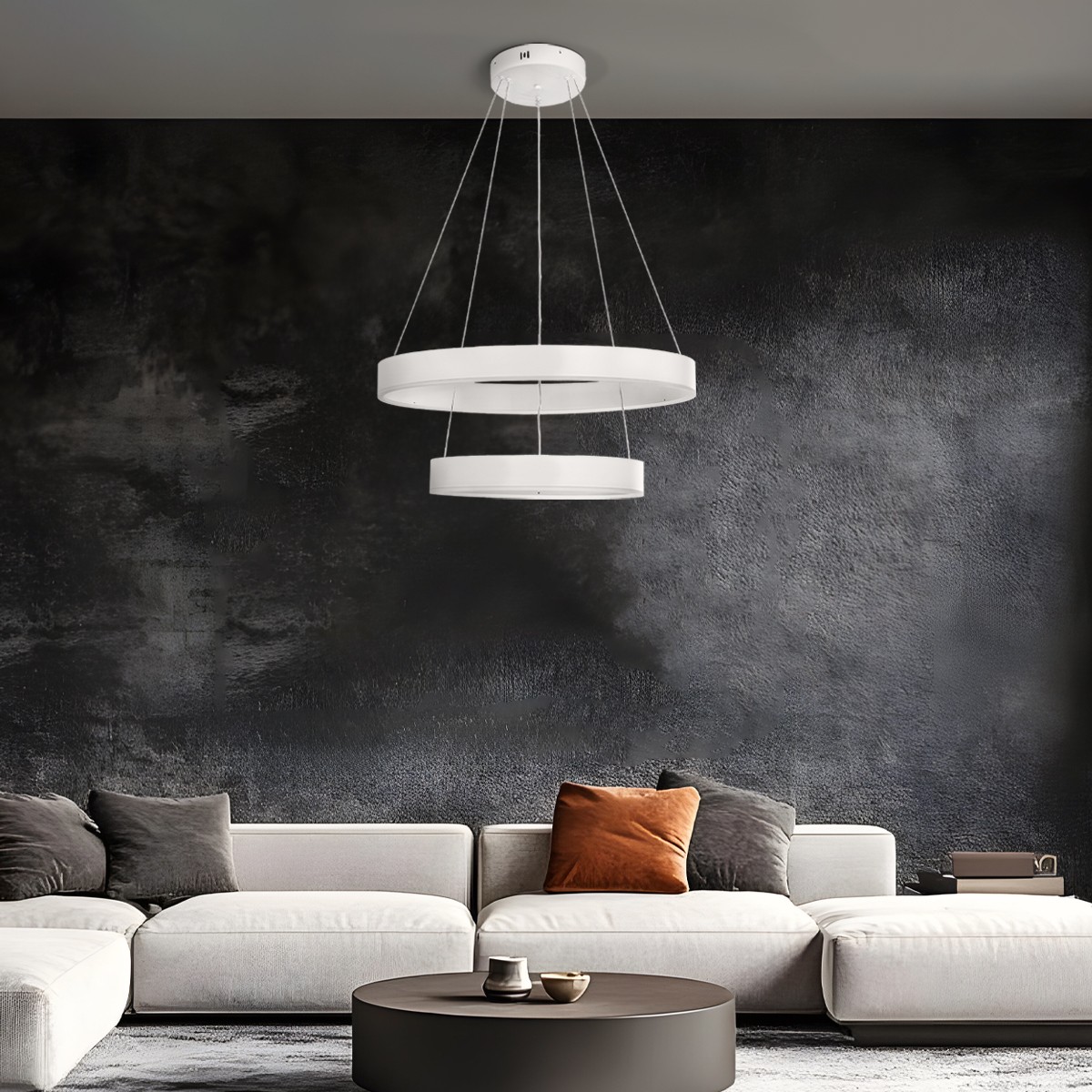 GloboStar® VENOM DUO 61186 Κρεμαστό Φωτιστικό Δαχτυλίδι-Κύκλος LED CCT 75W 8818lm 120° AC 220-240V - Εναλλαγή Φωτισμού μέσω Τηλεχειριστηρίου All In One Ψυχρό 6000K+Φυσικό 4500K+Θερμό 2700K Dimmable Φ60+80cm - Λευκό - 3 Years Warranty