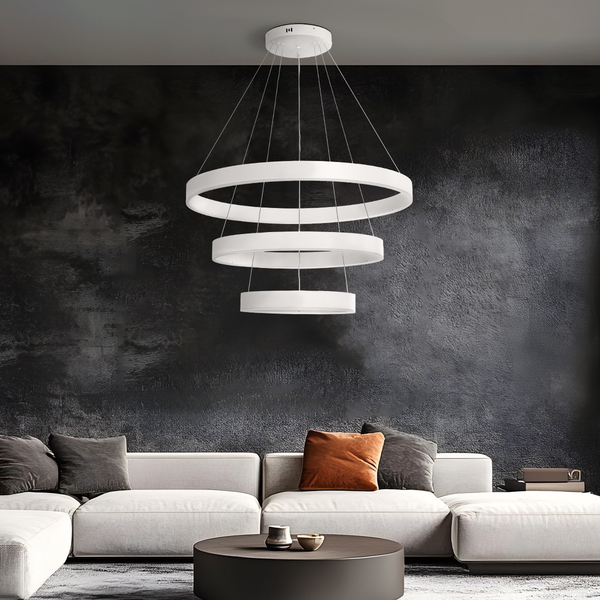 GloboStar® VENOM TRIO 61189 Κρεμαστό Φωτιστικό Δαχτυλίδι-Κύκλος LED CCT 120W 14158lm 120° AC 220-240V - Εναλλαγή Φωτισμού μέσω Τηλεχειριστηρίου All In One Ψυχρό 6000K+Φυσικό 4500K+Θερμό 2700K Dimmable Φ40+60+80cm - Λευκό - 3 Years Warranty