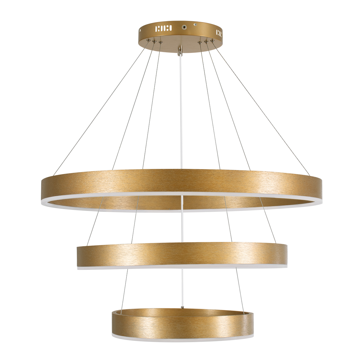 GloboStar® VENOM TRIO 61190 Κρεμαστό Φωτιστικό Δαχτυλίδι-Κύκλος LED CCT 120W 14158lm 120° AC 220-240V - Εναλλαγή Φωτισμού μέσω Τηλεχειριστηρίου All In One Ψυχρό 6000K+Φυσικό 4500K+Θερμό 2700K Dimmable Φ40+60+80cm - Χρυσό Βούρτσας - 3 Years Warranty
