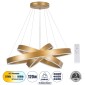 GloboStar® VENOM TRIO 61190-DECO Κρεμαστό Φωτιστικό Δαχτυλίδι-Κύκλος LED CCT 120W 14158lm 120° AC 220-240V - Εναλλαγή Φωτισμού μέσω Τηλεχειριστηρίου All In One Ψυχρό 6000K+Φυσικό 4500K+Θερμό 2700K Dimmable Φ40+60+80cm - Χρυσό Βούρτσας - 3 Years Warranty