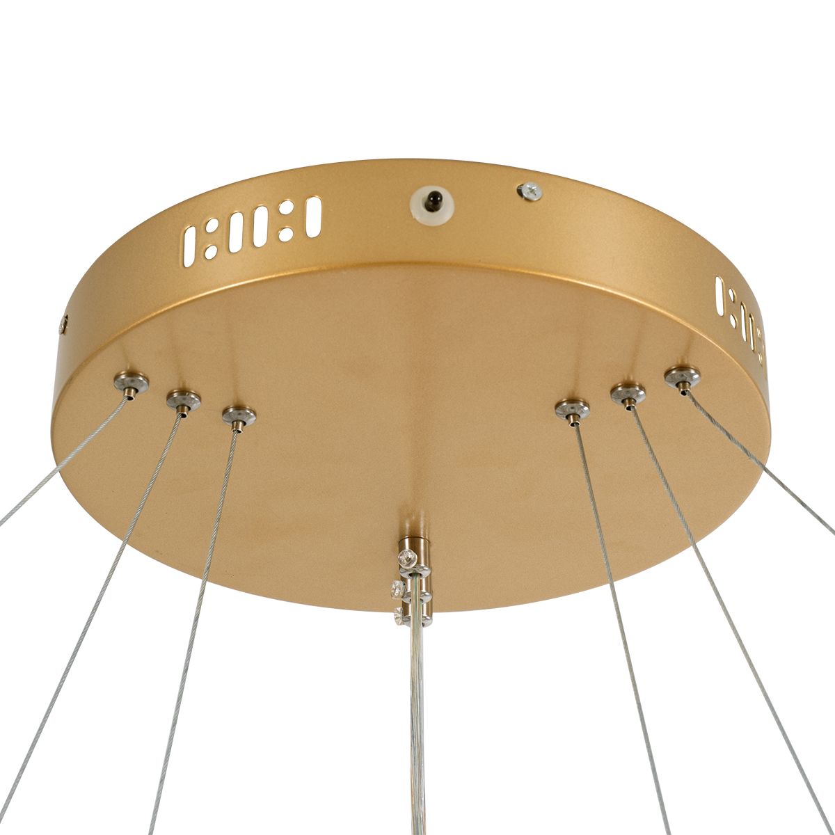 GloboStar® VENOM TRIO 61190-DECO Κρεμαστό Φωτιστικό Δαχτυλίδι-Κύκλος LED CCT 120W 14158lm 120° AC 220-240V - Εναλλαγή Φωτισμού μέσω Τηλεχειριστηρίου All In One Ψυχρό 6000K+Φυσικό 4500K+Θερμό 2700K Dimmable Φ40+60+80cm - Χρυσό Βούρτσας - 3 Years Warranty