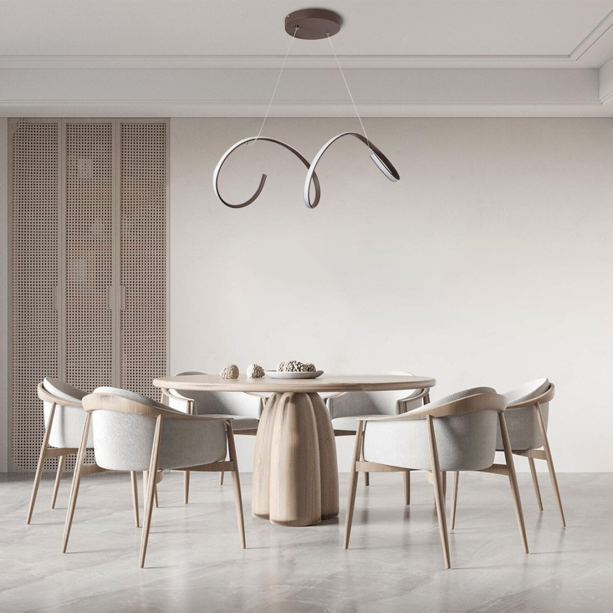 GloboStar® SPIRALE 61287 Κρεμαστό Φωτιστικό Οροφής Design LED CCT 75W 8400lm 300° AC 220-240V - Εναλλαγή Φωτισμού μέσω Τηλεχειριστηρίου All In One Ψυχρό 6000k+Φυσικό 4500k+Θερμό 2700k Dimmable Μ72 x Π25 x Υ30cm - Καφέ - 3 Years Warranty