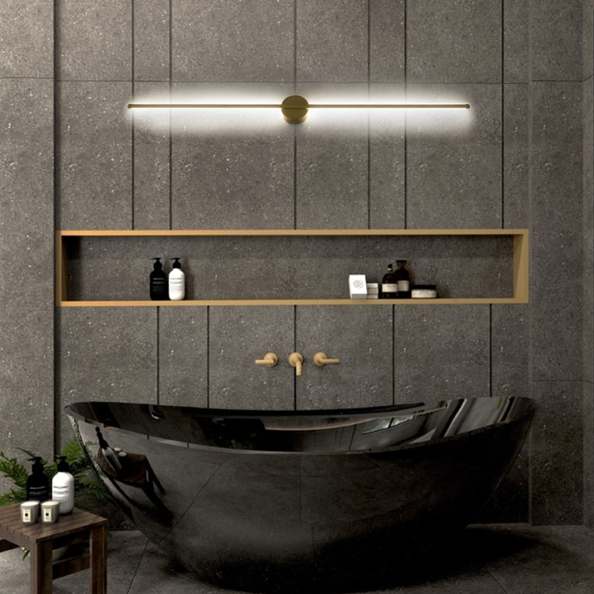 GloboStar® DIADEM 61334 Φωτιστικό Τοίχου - Απλίκα Design LED CCT 18W 2160lm 120° AC 220-240V - Εναλλαγή Φωτισμού μέσω Διακόπτη On/Off All In One Ψυχρό 6000k+Φυσικό 4500k+Θερμό 2700k Μ10 x Π4 x Υ120cm - Χρυσό - 3 Years Warranty