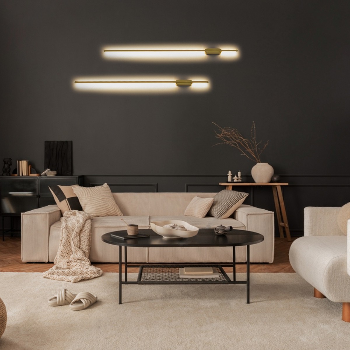 GloboStar® HARLEM 61336 Φωτιστικό Τοίχου - Απλίκα Design LED CCT 18W 2160lm 120° AC 220-240V - Εναλλαγή Φωτισμού μέσω Διακόπτη On/Off All In One Ψυχρό 6000k+Φυσικό 4500k+Θερμό 2700k Μ5 x Π4 x Υ120cm - Χρυσό - 3 Years Warranty