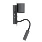 GloboStar® IBIS 61369 Μοντέρνο Φωτιστικό Τοίχου - Απλίκα Ξενοδοχείου Bed Side LED 10W 1100lm 36° & 360° AC 220-240V - Reading Light & Up/Down Light - Φορτιστής USB 3A - Μ10 x Π6.1 x Υ18cm - Φυσικό Λευκό 4500K - Γκρι Ανθρακί