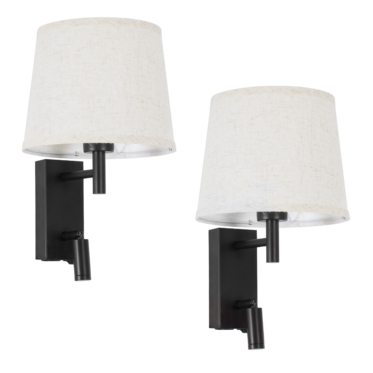 GloboStar® ROULETTE-R 61379 Μοντέρνο Φωτιστικό Τοίχου - Απλίκα Ξενοδοχείου Bed Side LED 3W 360lm & 1 x E27 36° & 360° AC 220-240V - Reading Up/Down Light - Φορτιστής USB 3A - Μ22 x Π23.5 x Υ37cm - Φυσικό Λευκό 4500K - Μαύρο με Μπεζ Καπέλο - Σετ 2