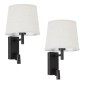 GloboStar® ROULETTE-R 61379 Μοντέρνο Φωτιστικό Τοίχου - Απλίκα Ξενοδοχείου Bed Side LED 3W 360lm & 1 x E27 36° & 360° AC 220-240V - Reading Up/Down Light - Φορτιστής USB 3A - Μ22 x Π23.5 x Υ37cm - Φυσικό Λευκό 4500K - Μαύρο με Μπεζ Καπέλο - Σετ 2