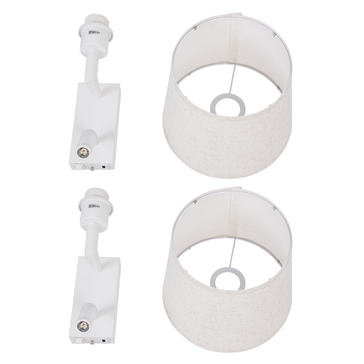 GloboStar® ROULETTE-R 61380 Μοντέρνο Φωτιστικό Τοίχου - Απλίκα Ξενοδοχείου Bed Side LED 3W 360lm & 1 x E27 36° & 360° AC 220-240V - Reading Up/Down Light - Φορτιστής USB 3A - Μ22 x Π23.5 x Υ37cm - Φυσικό Λευκό 4500K - Λευκό με Μπεζ Καπέλο - Σετ 2