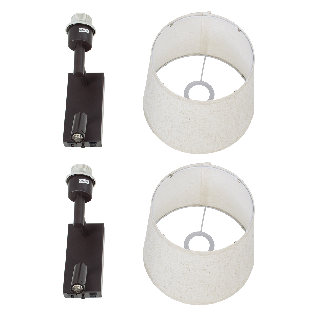 GloboStar® ROULETTE-R 61381 Μοντέρνο Φωτιστικό Τοίχου - Απλίκα Ξενοδοχείου Bed Side LED 3W 360lm & 1 x E27 36° & 360° AC 220-240V - Reading Up/Down Light - Φορτιστής USB 3A - Μ22 x Π23.5 x Υ37cm - Φυσικό Λευκό 4500K - Καφέ με Μπεζ Καπέλο - Σετ 2 Τ
