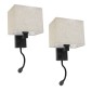 GloboStar® ROULETTE-S 61382 Μοντέρνο Φωτιστικό Τοίχου - Απλίκα Ξενοδοχείου Bed Side LED 3W 360lm & 1 x E27 36° & 360° AC 220-240V - Reading Up/Down Light - Φορτιστής USB 3A - Μ17 x Π20 x Υ37cm - Φυσικό Λευκό 4500K - Μαύρο με Μπεζ Καπέλο - Σετ 2 Τε
