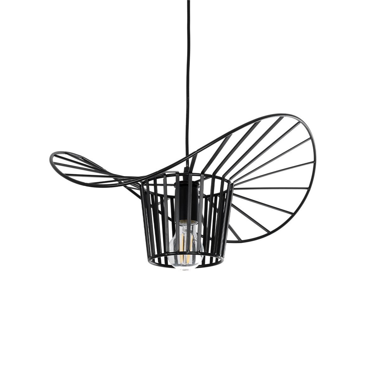 GloboStar® WIDOW 61462 Μοντέρνο Κρεμαστό Φωτιστικό Πλέγμα Μονόφωτο 1 x E27 IP20 Μαύρο Σχοινί με Μαύρο Σύρμα - Μ42 x Π42 x Υ20.5cm