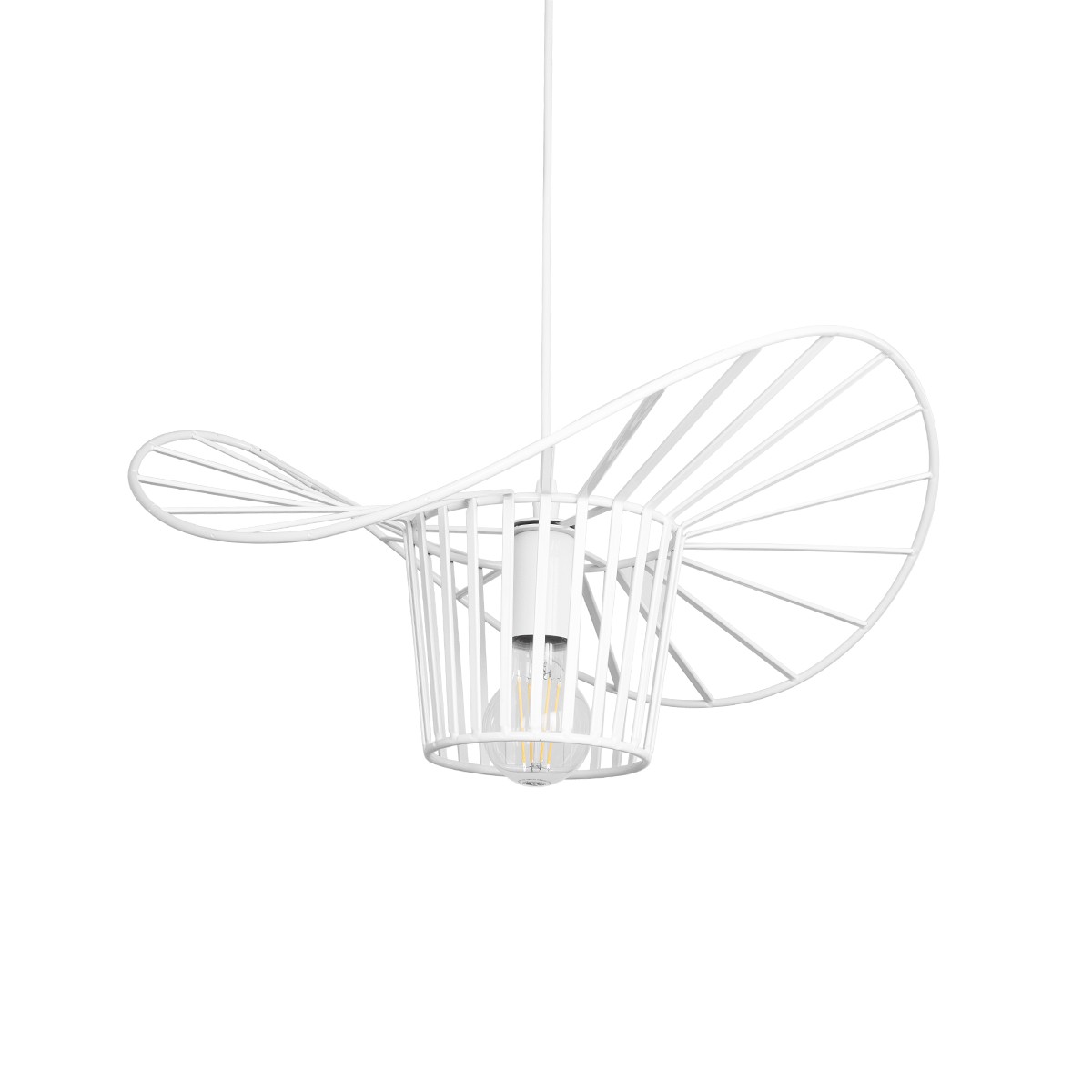 GloboStar® WIDOW 61463 Μοντέρνο Κρεμαστό Φωτιστικό Πλέγμα Μονόφωτο 1 x E27 IP20 Λευκό Σχοινί με Λευκό Σύρμα - Μ42 x Π42 x Υ20.5cm