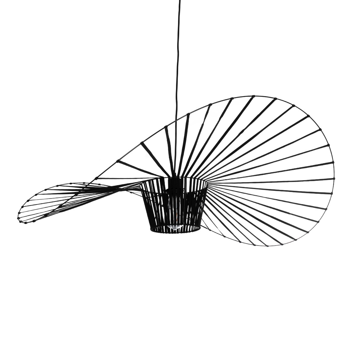 GloboStar® WIDOW 61467 Μοντέρνο Κρεμαστό Φωτιστικό Πλέγμα Μονόφωτο 1 x E27 IP20 Μαύρο Σχοινί με Μαύρο Σύρμα - Μ98 x Π96 x Υ30cm