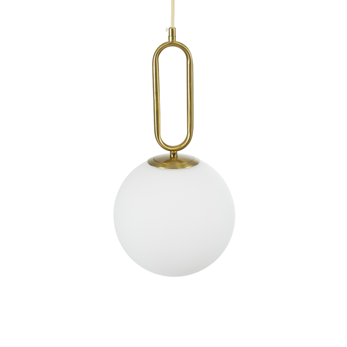 GloboStar® BELLISSIMO 61486 Μοντέρνο Κρεμαστό Φωτιστικό Μπάλα Μονόφωτο 1 x E27 IP20 Λευκό Γυαλί με Χρυσό Μέταλλο - Μ20 x Π20 x Υ42cm