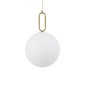 GloboStar® BELLISSIMO 61487 Μοντέρνο Κρεμαστό Φωτιστικό Μπάλα Μονόφωτο 1 x E27 IP20 Λευκό Γυαλί με Χρυσό Μέταλλο - Μ30 x Π30 x Υ52cm