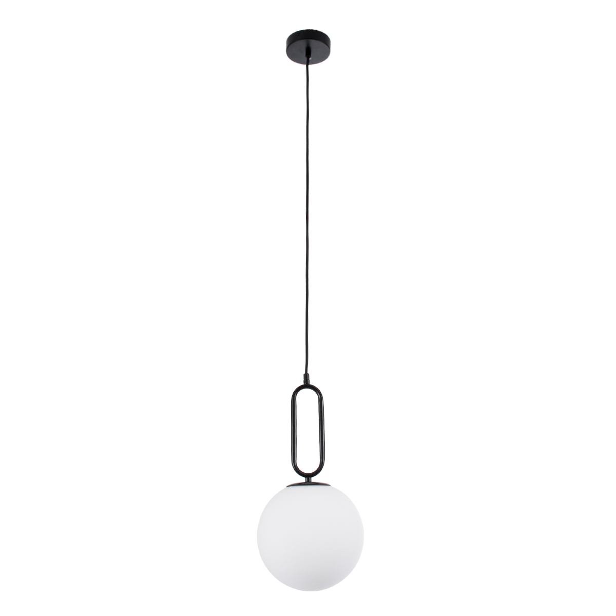 GloboStar® BELLISSIMO 61489 Μοντέρνο Κρεμαστό Φωτιστικό Μπάλα Μονόφωτο 1 x E27 IP20 Λευκό Γυαλί με Μαύρο Μέταλλο - Μ20 x Π20 x Υ42cm