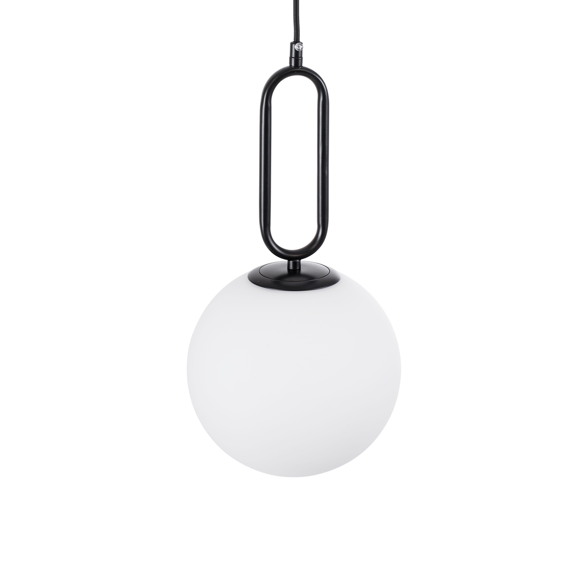 GloboStar® BELLISSIMO 61489 Μοντέρνο Κρεμαστό Φωτιστικό Μπάλα Μονόφωτο 1 x E27 IP20 Λευκό Γυαλί με Μαύρο Μέταλλο - Μ20 x Π20 x Υ42cm