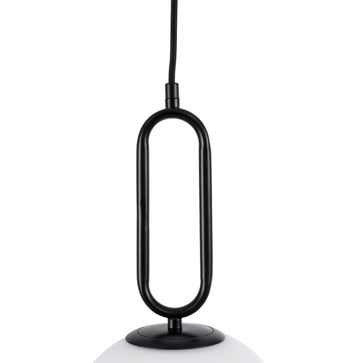 GloboStar® BELLISSIMO 61490 Μοντέρνο Κρεμαστό Φωτιστικό Μπάλα Μονόφωτο 1 x E27 IP20 Λευκό Γυαλί με Μαύρο Μέταλλο - Μ30 x Π30 x Υ52cm