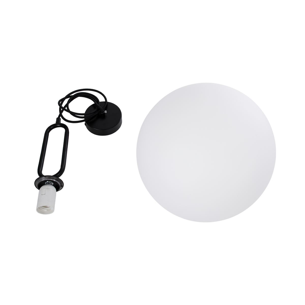 GloboStar® BELLISSIMO 61490 Μοντέρνο Κρεμαστό Φωτιστικό Μπάλα Μονόφωτο 1 x E27 IP20 Λευκό Γυαλί με Μαύρο Μέταλλο - Μ30 x Π30 x Υ52cm