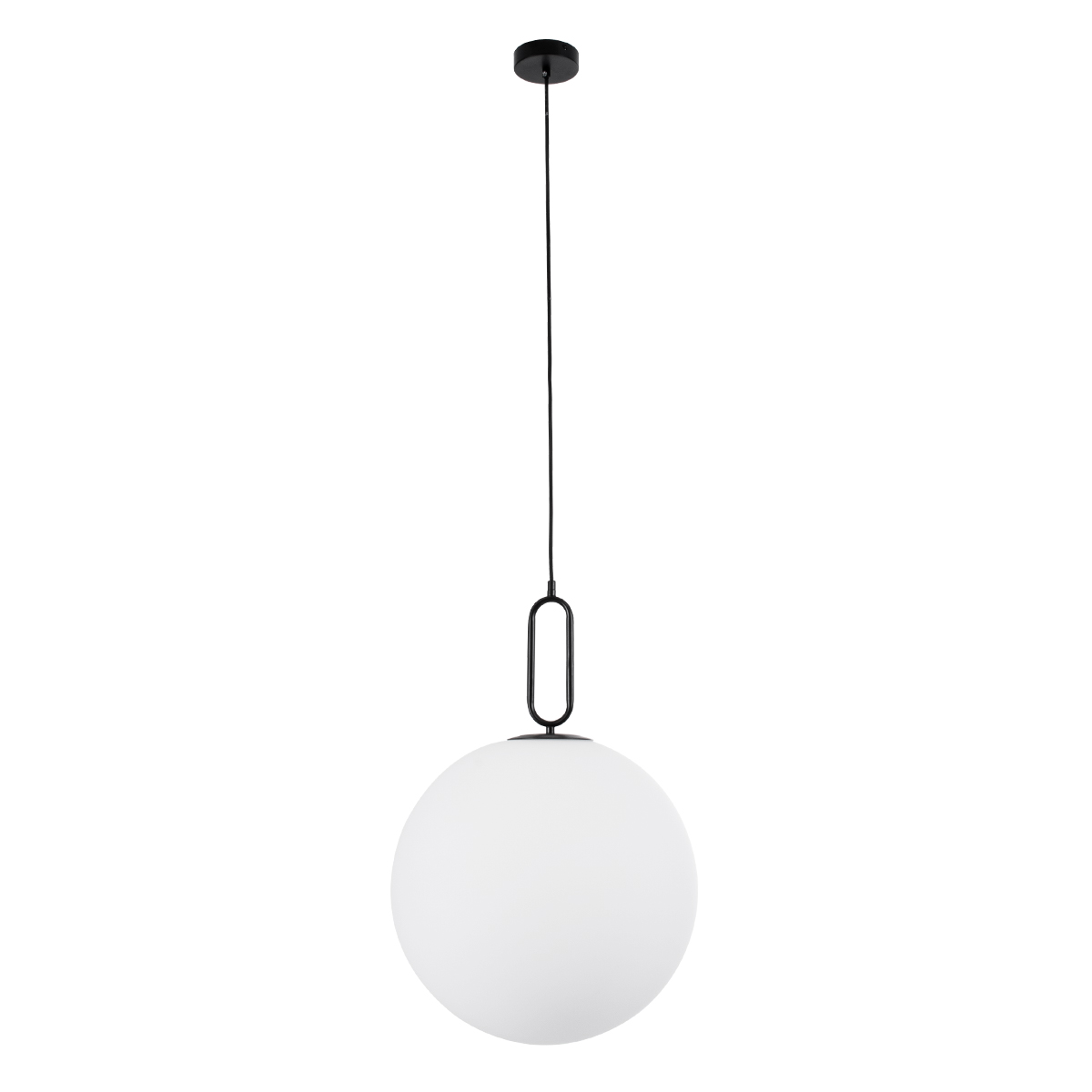 GloboStar® BELLISSIMO 61491 Μοντέρνο Κρεμαστό Φωτιστικό Μπάλα Μονόφωτο 1 x E27 IP20 Λευκό Γυαλί με Μαύρο Μέταλλο - Μ40 x Π40 x Υ62cm