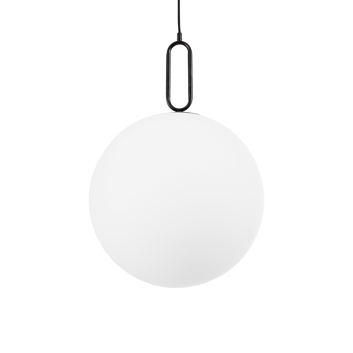 GloboStar® BELLISSIMO 61491 Μοντέρνο Κρεμαστό Φωτιστικό Μπάλα Μονόφωτο 1 x E27 IP20 Λευκό Γυαλί με Μαύρο Μέταλλο - Μ40 x Π40 x Υ62cm