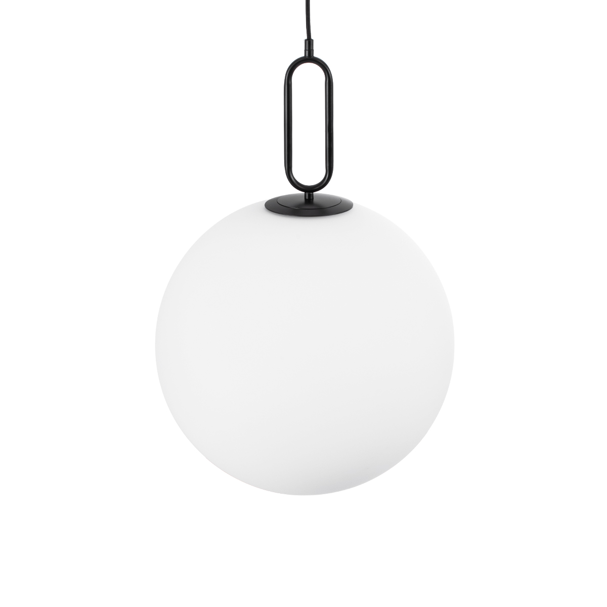 GloboStar® BELLISSIMO 61491 Μοντέρνο Κρεμαστό Φωτιστικό Μπάλα Μονόφωτο 1 x E27 IP20 Λευκό Γυαλί με Μαύρο Μέταλλο - Μ40 x Π40 x Υ62cm