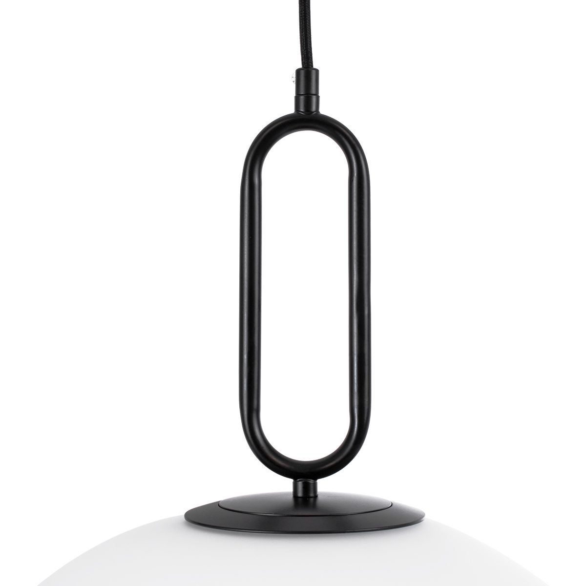 GloboStar® BELLISSIMO 61491 Μοντέρνο Κρεμαστό Φωτιστικό Μπάλα Μονόφωτο 1 x E27 IP20 Λευκό Γυαλί με Μαύρο Μέταλλο - Μ40 x Π40 x Υ62cm