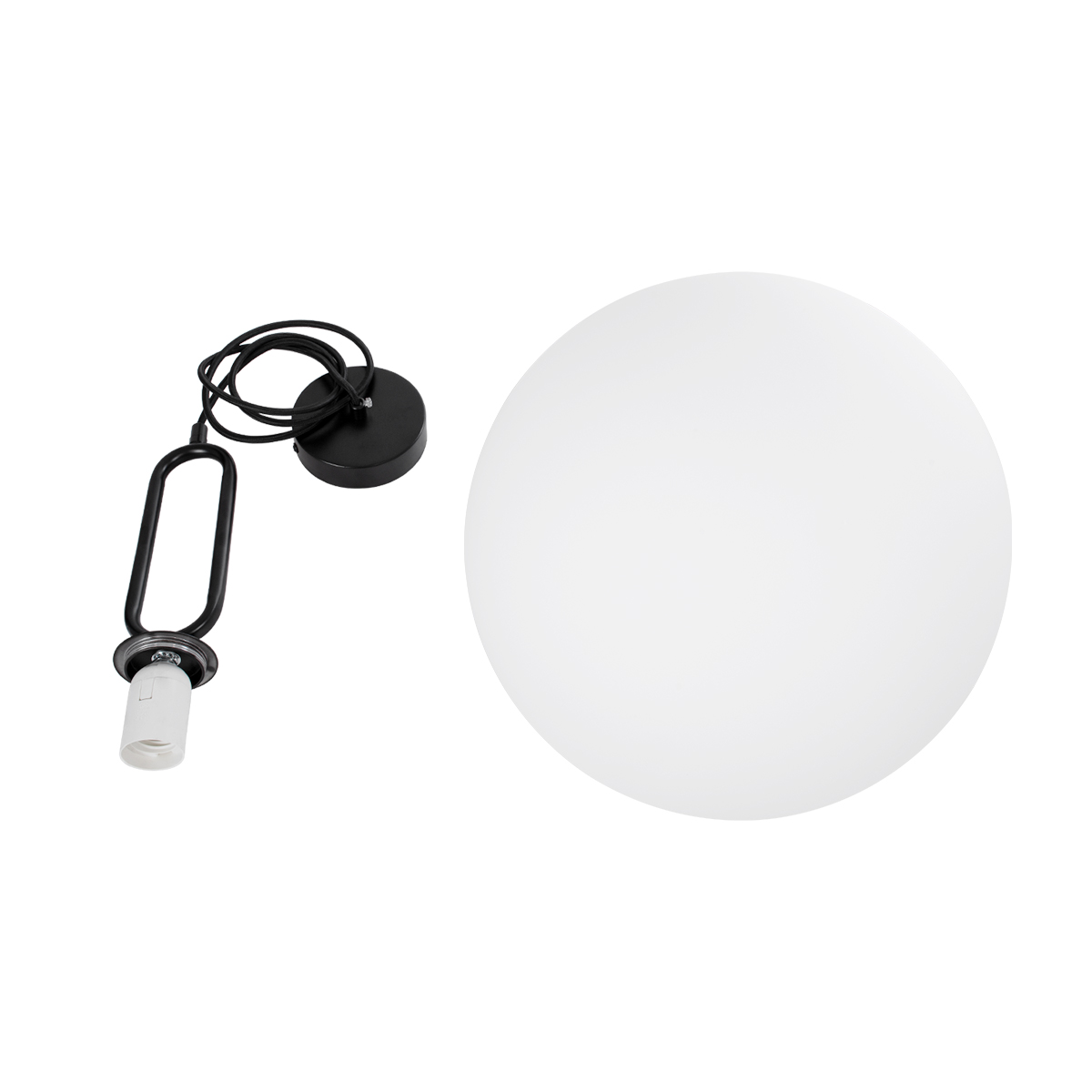 GloboStar® BELLISSIMO 61491 Μοντέρνο Κρεμαστό Φωτιστικό Μπάλα Μονόφωτο 1 x E27 IP20 Λευκό Γυαλί με Μαύρο Μέταλλο - Μ40 x Π40 x Υ62cm