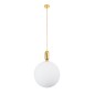 GloboStar® ESTETICO 61494 Μοντέρνο Κρεμαστό Φωτιστικό Μπάλα Μονόφωτο 1 x E27 IP20 Λευκό Γυαλί με Χρυσό Μέταλλο - Μ40 x Π40 x Υ58cm