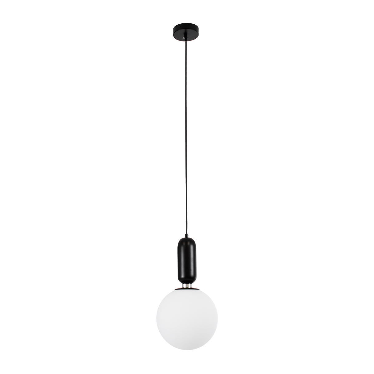 GloboStar® ESTETICO 61495 Μοντέρνο Κρεμαστό Φωτιστικό Μπάλα Μονόφωτο 1 x E27 IP20 Λευκό Γυαλί με Μαύρο Μέταλλο - Μ20 x Π20 x Υ38cm