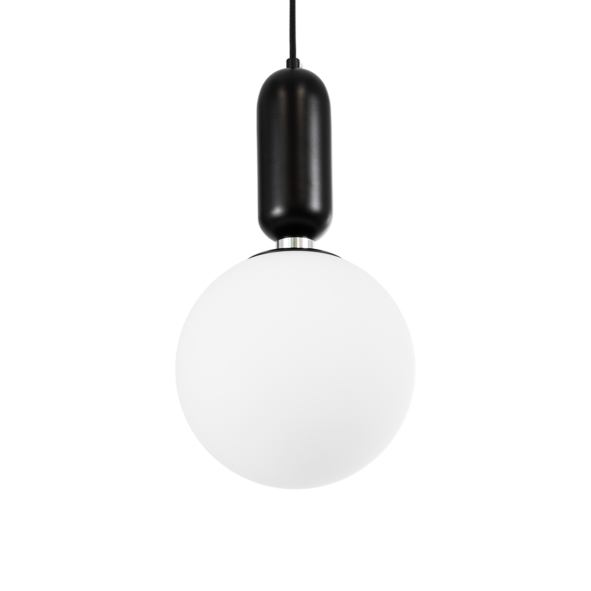 GloboStar® ESTETICO 61495 Μοντέρνο Κρεμαστό Φωτιστικό Μπάλα Μονόφωτο 1 x E27 IP20 Λευκό Γυαλί με Μαύρο Μέταλλο - Μ20 x Π20 x Υ38cm