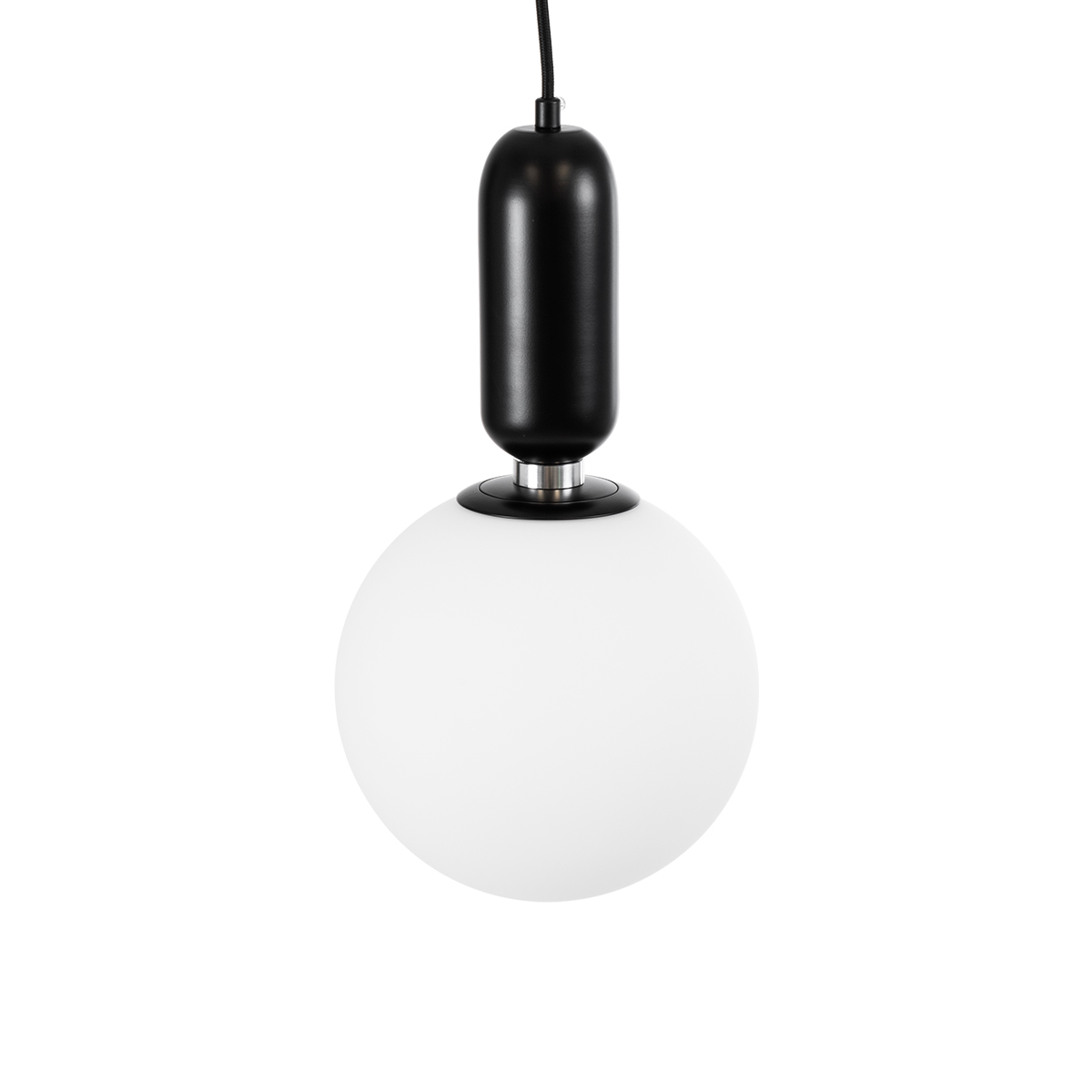 GloboStar® ESTETICO 61495 Μοντέρνο Κρεμαστό Φωτιστικό Μπάλα Μονόφωτο 1 x E27 IP20 Λευκό Γυαλί με Μαύρο Μέταλλο - Μ20 x Π20 x Υ38cm