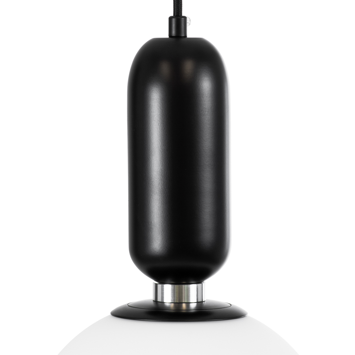 GloboStar® ESTETICO 61495 Μοντέρνο Κρεμαστό Φωτιστικό Μπάλα Μονόφωτο 1 x E27 IP20 Λευκό Γυαλί με Μαύρο Μέταλλο - Μ20 x Π20 x Υ38cm