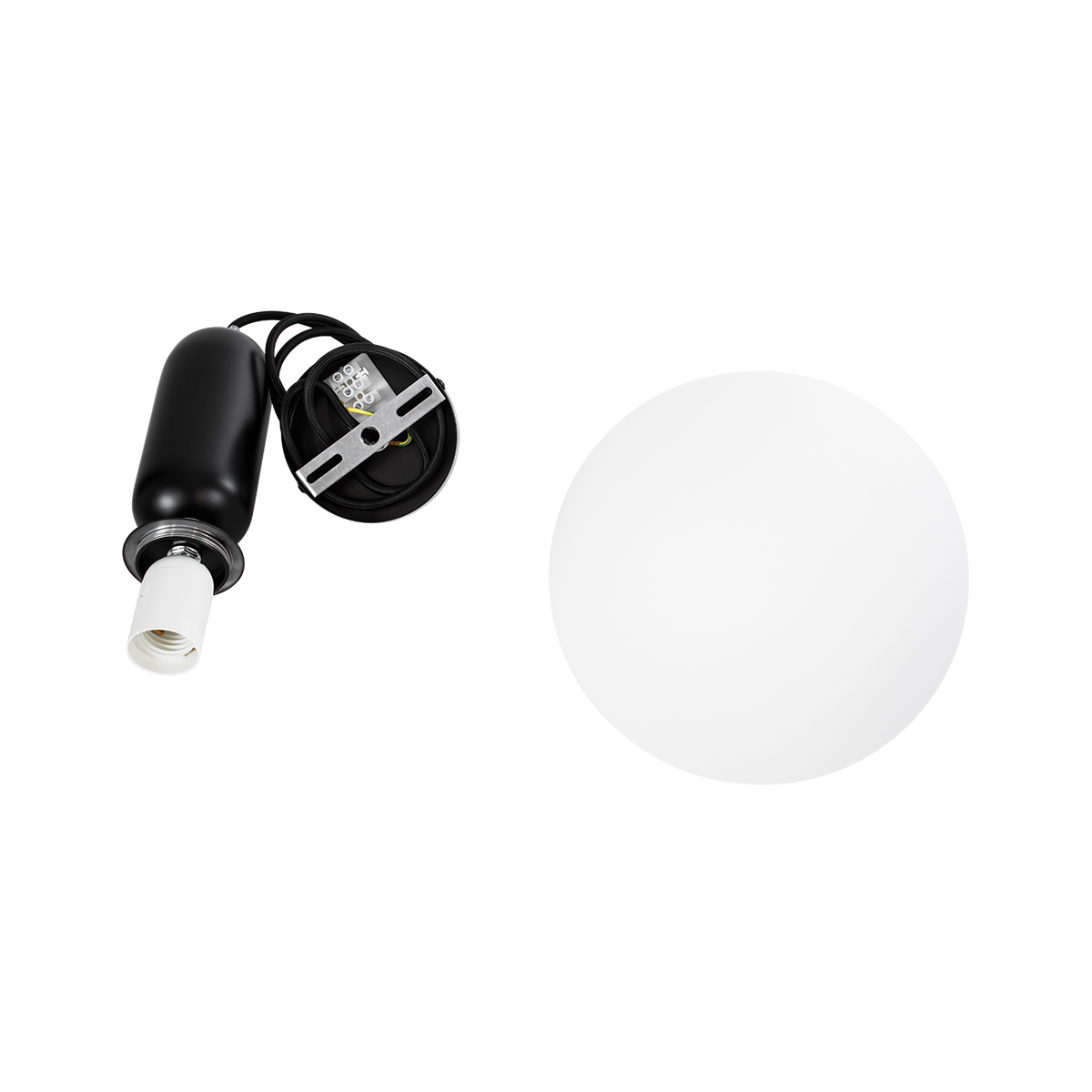 GloboStar® ESTETICO 61495 Μοντέρνο Κρεμαστό Φωτιστικό Μπάλα Μονόφωτο 1 x E27 IP20 Λευκό Γυαλί με Μαύρο Μέταλλο - Μ20 x Π20 x Υ38cm