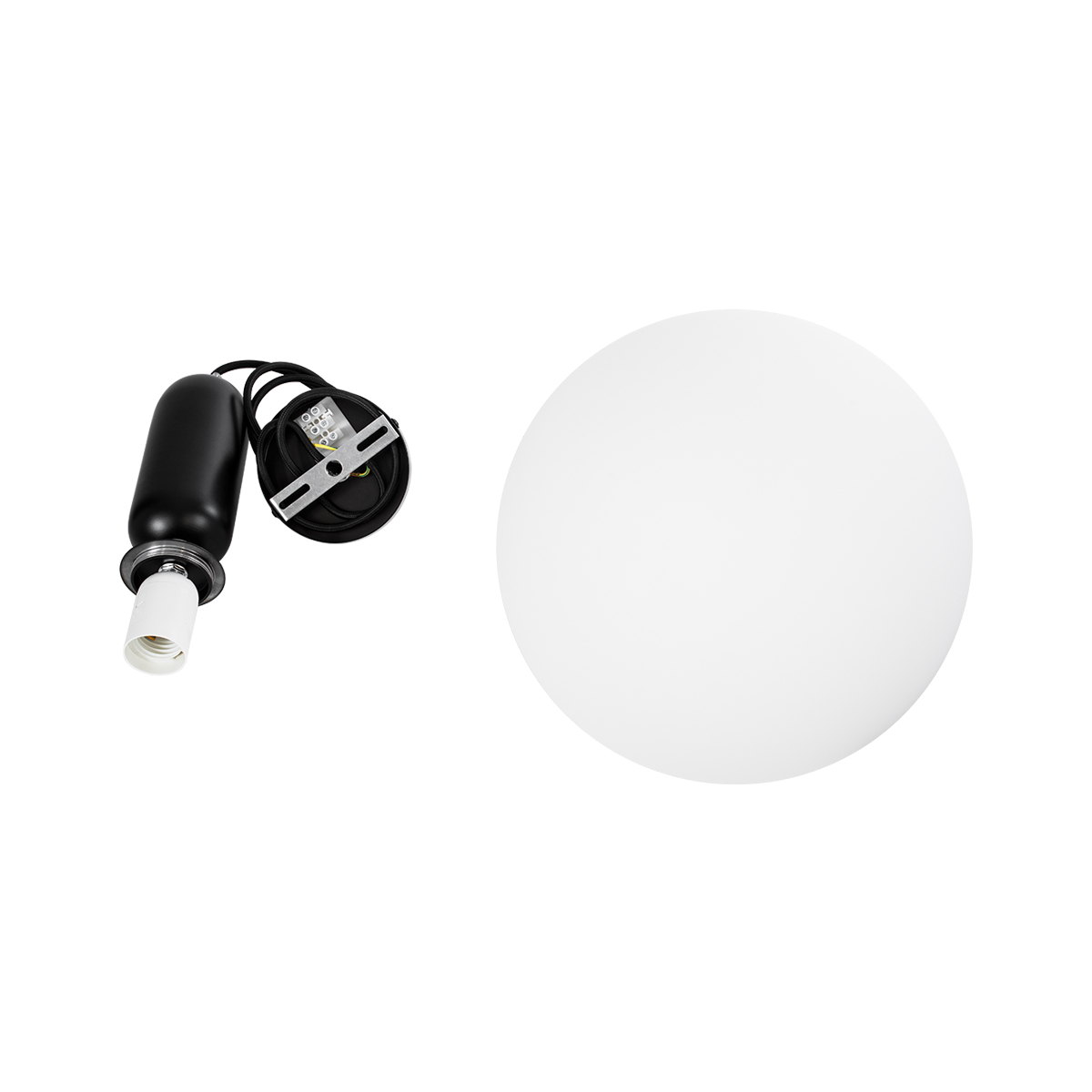 GloboStar® ESTETICO 61496 Μοντέρνο Κρεμαστό Φωτιστικό Μπάλα Μονόφωτο 1 x E27 IP20 Λευκό Γυαλί με Μαύρο Μέταλλο - Μ30 x Π30 x Υ48cm